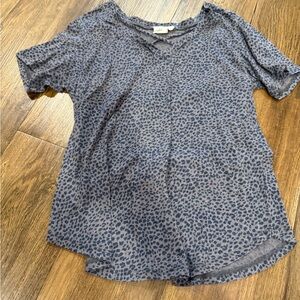 White Crow Gray Leopard V-Neck Blouse